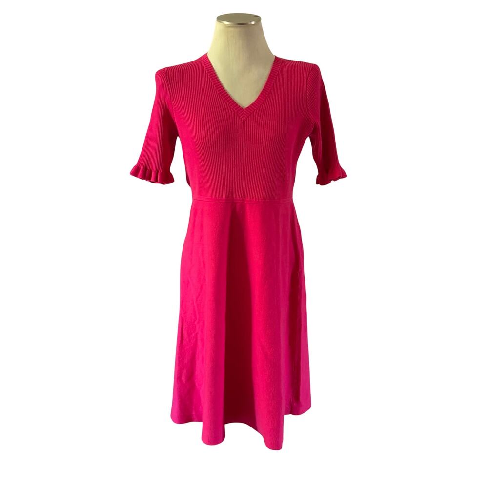 Kate Spade Pink Ruffle Knit A Line Dress Sz L Silk Work Office Career Preppy
